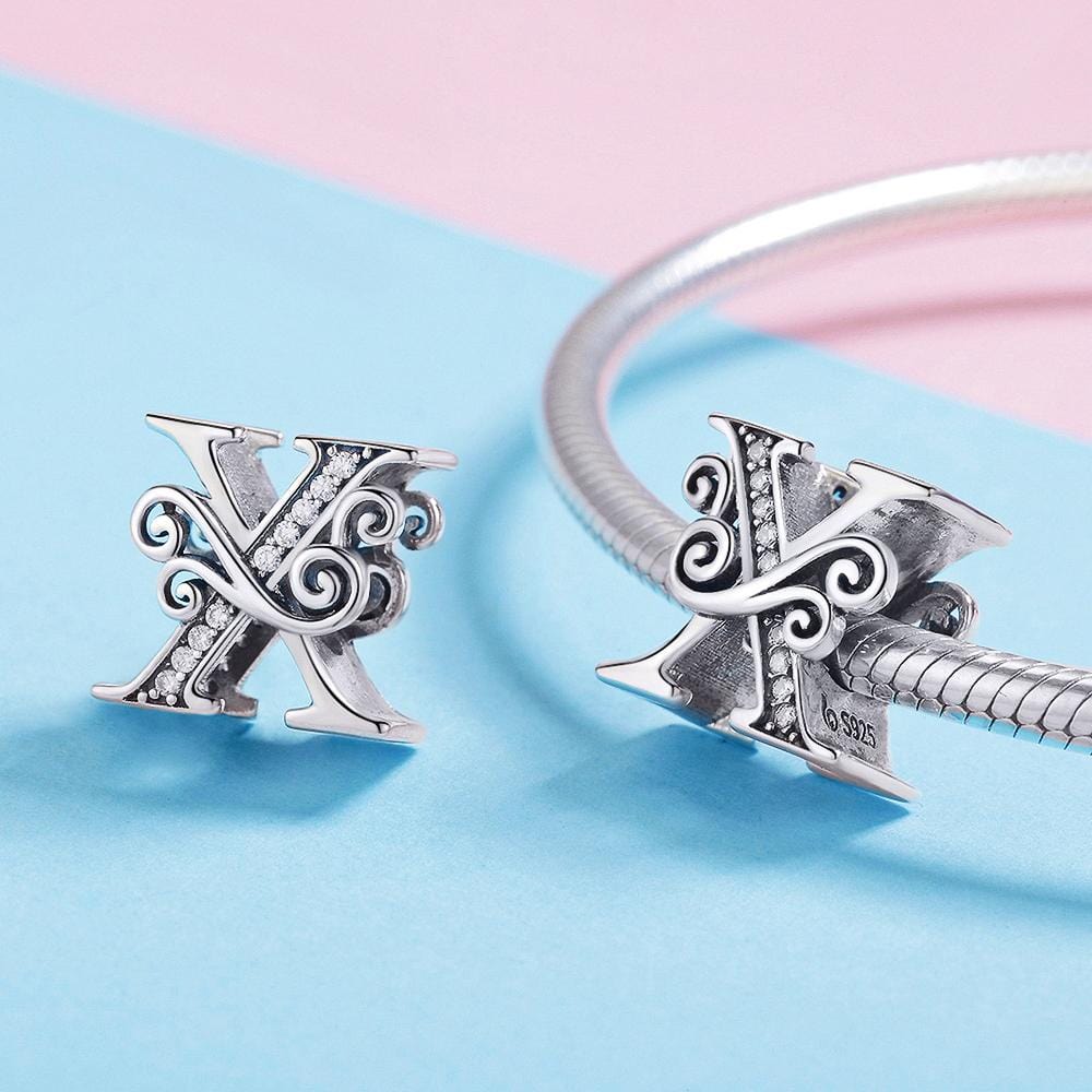 Solid 925 Sterling Silver Vintage Inspired Antique Alphabet Charm - 72