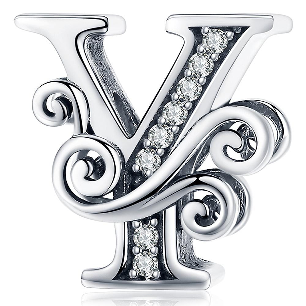 Solid 925 Sterling Silver Vintage Inspired Antique Alphabet Charm - 74