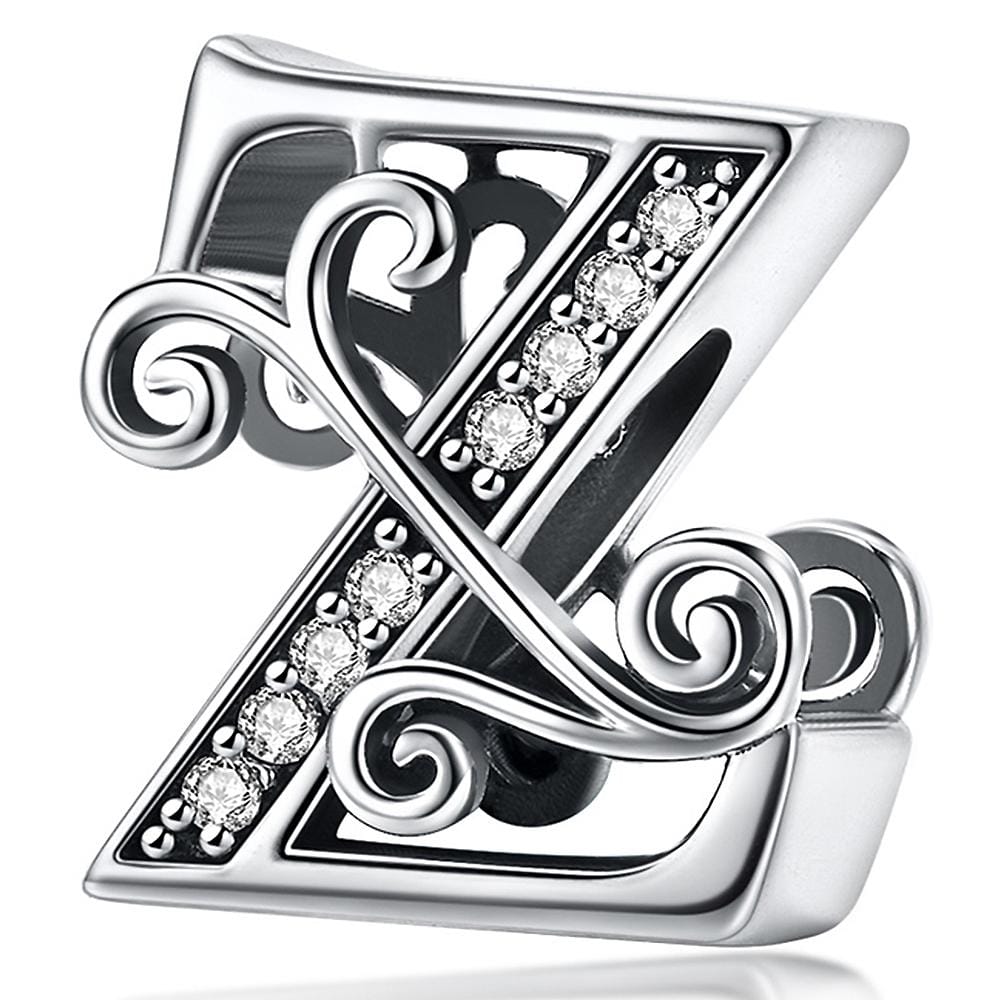 Solid 925 Sterling Silver Vintage Inspired Antique Alphabet Charm - 77