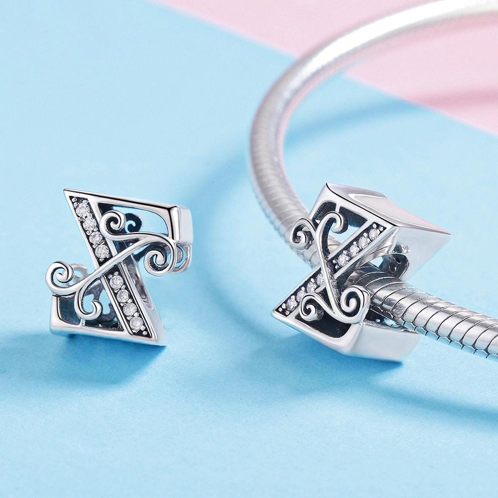 Solid 925 Sterling Silver Vintage Inspired Antique Alphabet Charm - 78