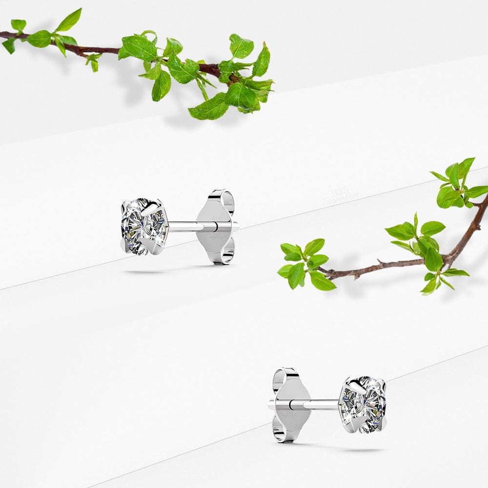 Solid 925 Sterling Silver Round Brilliant Cut Stud Earrings - Brilliant Co