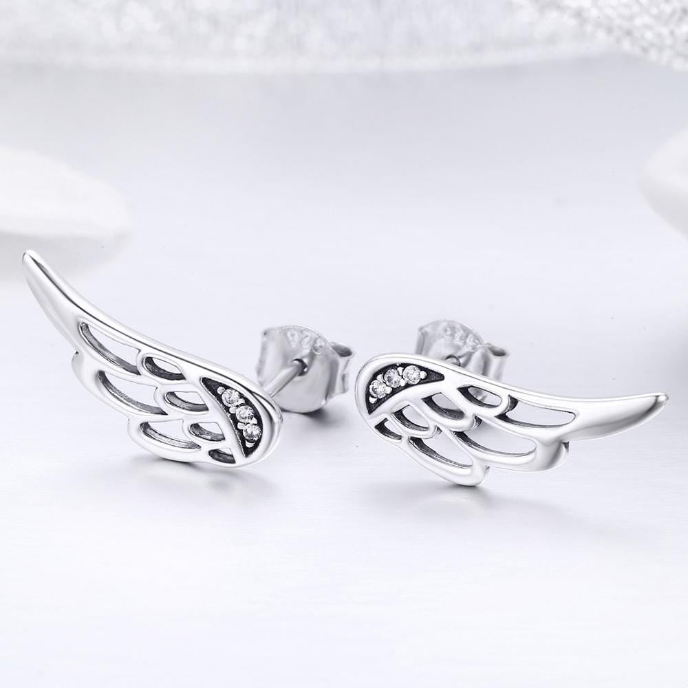 Solid 925 Sterling Silver Free Me Angel Wing Stud Earrings - Brilliant Co