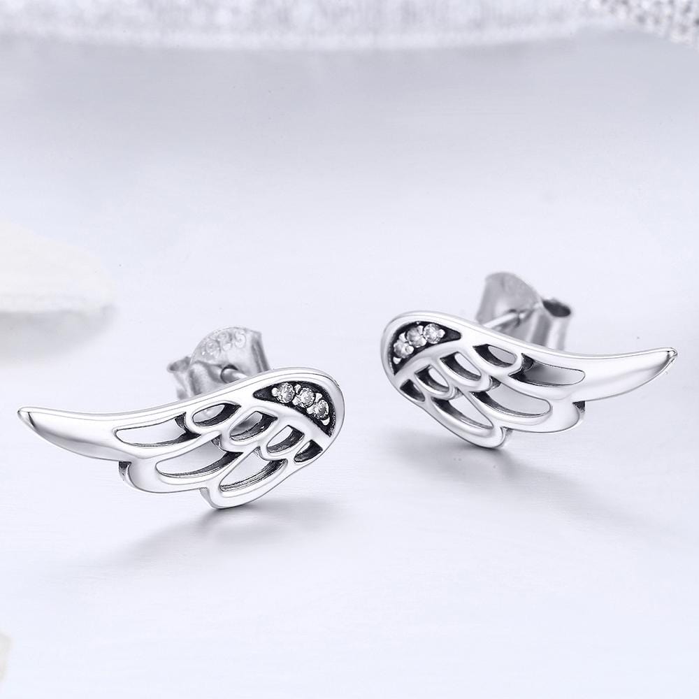 Solid 925 Sterling Silver Free Me Angel Wing Stud Earrings - Brilliant Co