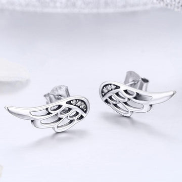 Solid 925 Sterling Silver Free Me Angel Wing Stud Earrings - Brilliant Co
