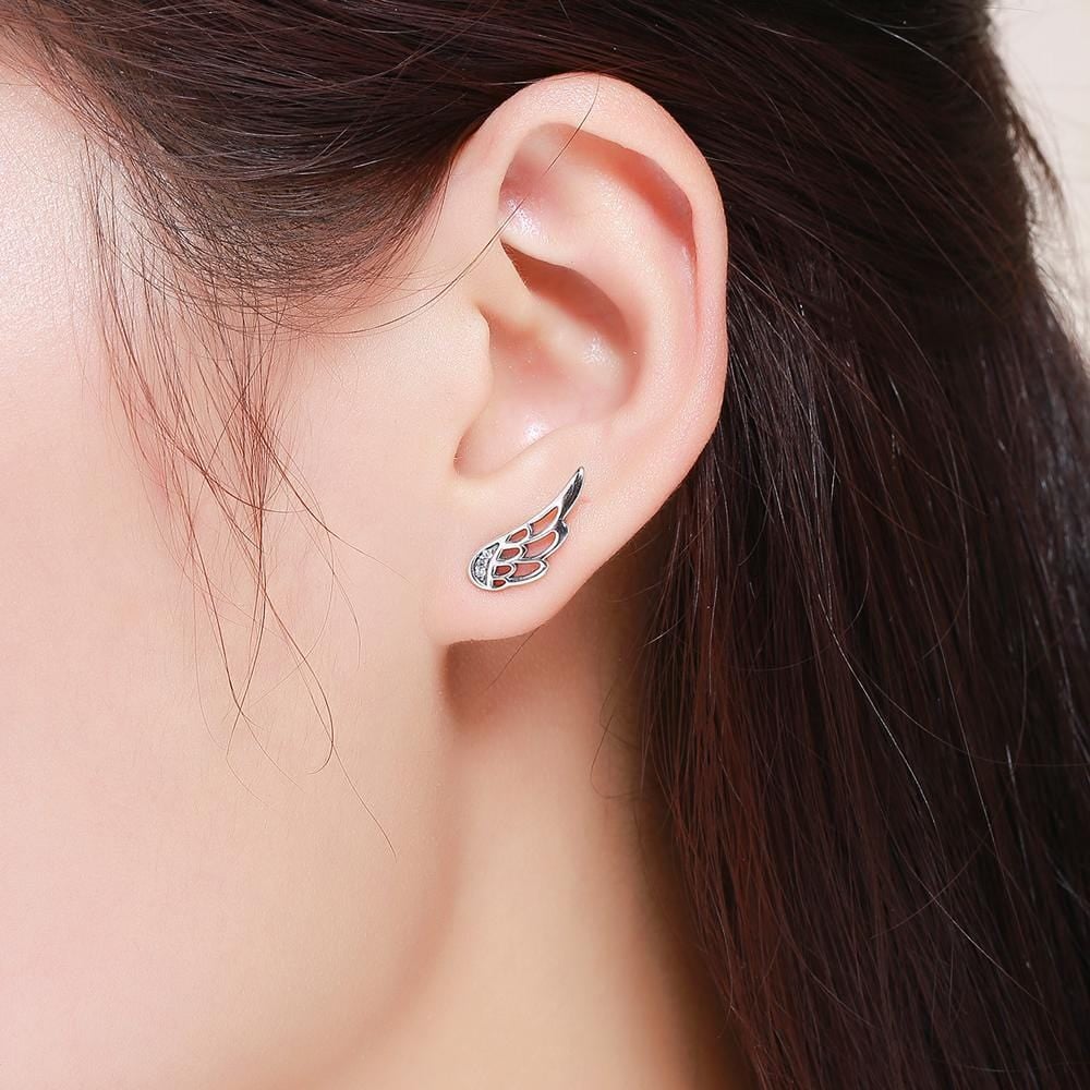 Solid 925 Sterling Silver Free Me Angel Wing Stud Earrings - Brilliant Co