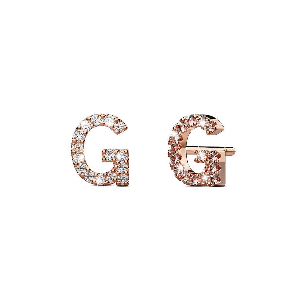 Solid 925 Sterling Silver Glamour Alphabet Letter Earrings Rose Gold - 26
