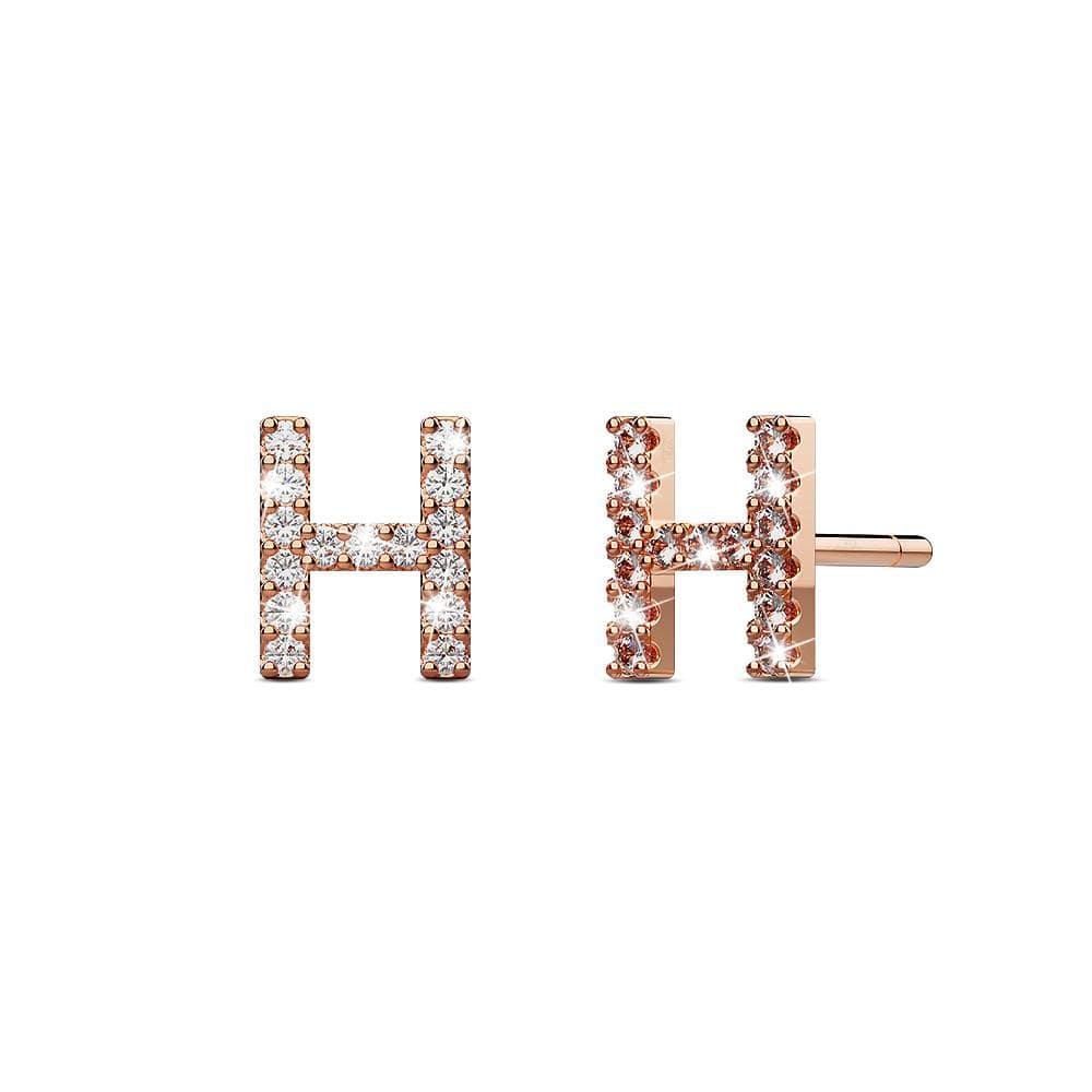 Solid 925 Sterling Silver Glamour Alphabet Letter Earrings Rose Gold - 30