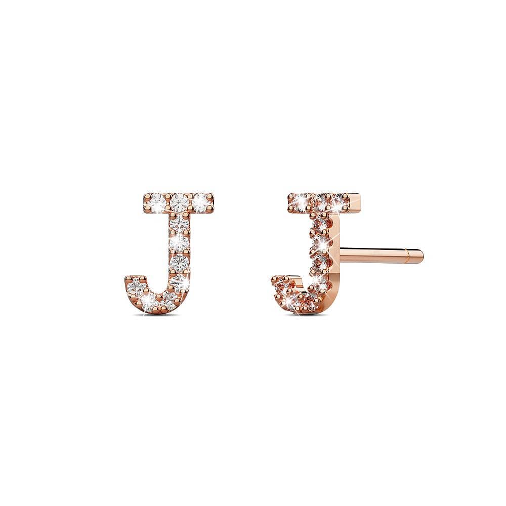 Solid 925 Sterling Silver Glamour Alphabet Letter Earrings Rose Gold - 38