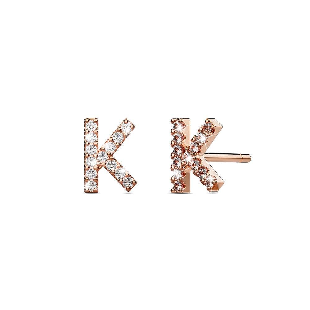 Solid 925 Sterling Silver Glamour Alphabet Letter Earrings Rose Gold - 42