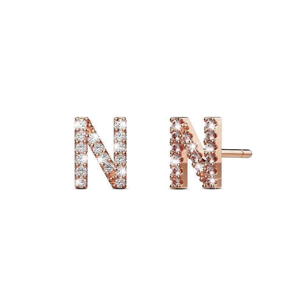 Solid 925 Sterling Silver Glamour Alphabet Letter Earrings Rose Gold - 54
