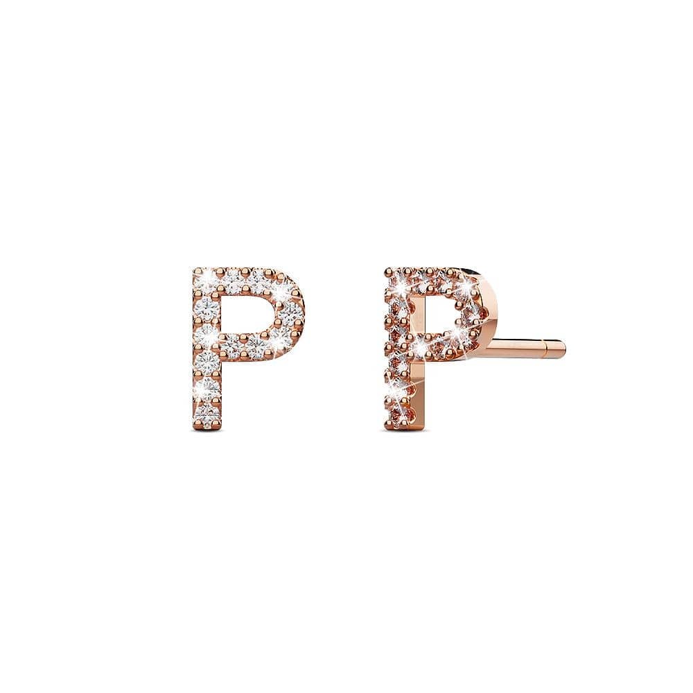 Solid 925 Sterling Silver Glamour Alphabet Letter Earrings Rose Gold - 62