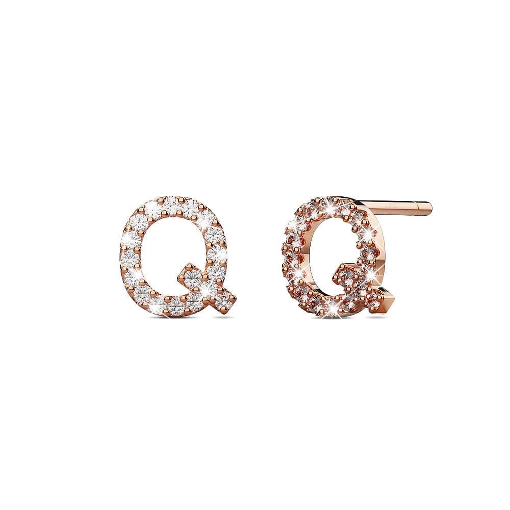 Solid 925 Sterling Silver Glamour Alphabet Letter Earrings Rose Gold - 66