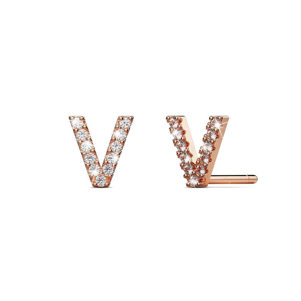 Solid 925 Sterling Silver Glamour Alphabet Letter Earrings Rose Gold - 86