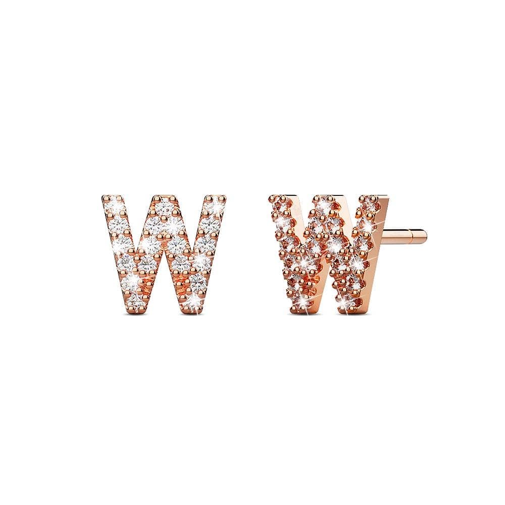 Solid 925 Sterling Silver Glamour Alphabet Letter Earrings Rose Gold - 90