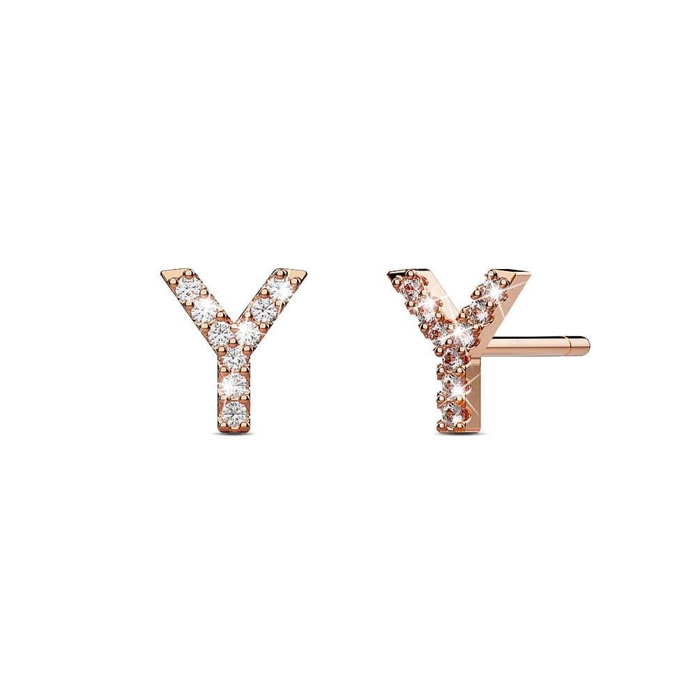 Solid 925 Sterling Silver Glamour Alphabet Letter Earrings Rose Gold - 98