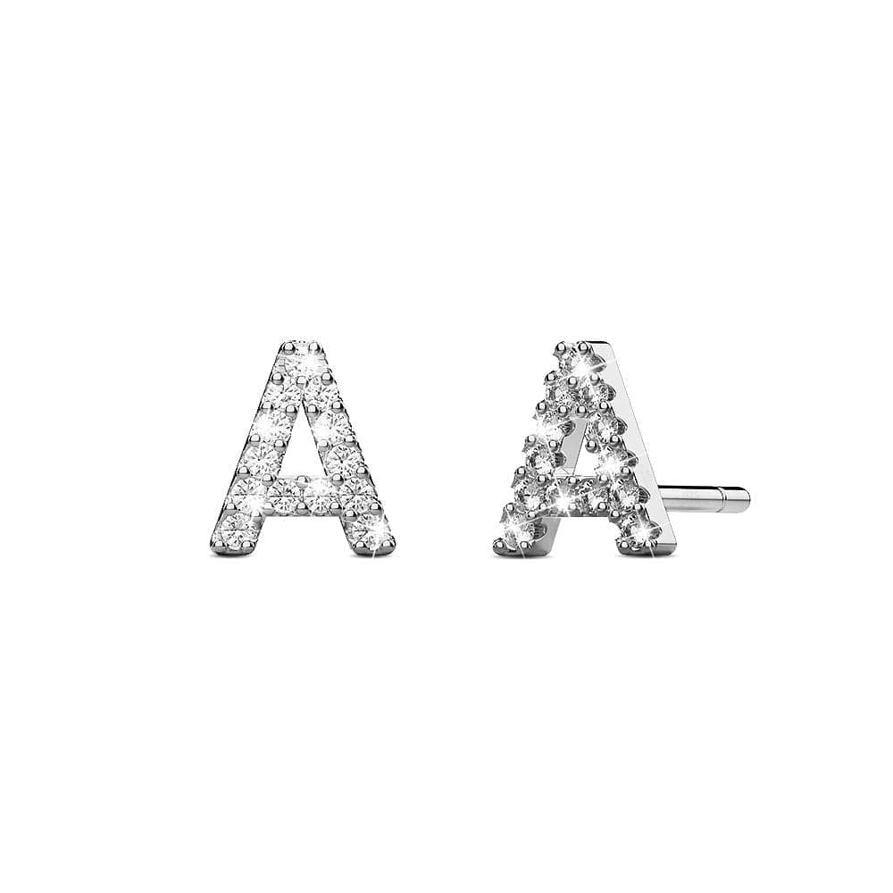 Solid 925 Sterling Silver Glamour Alphabet Letter Earrings - 2