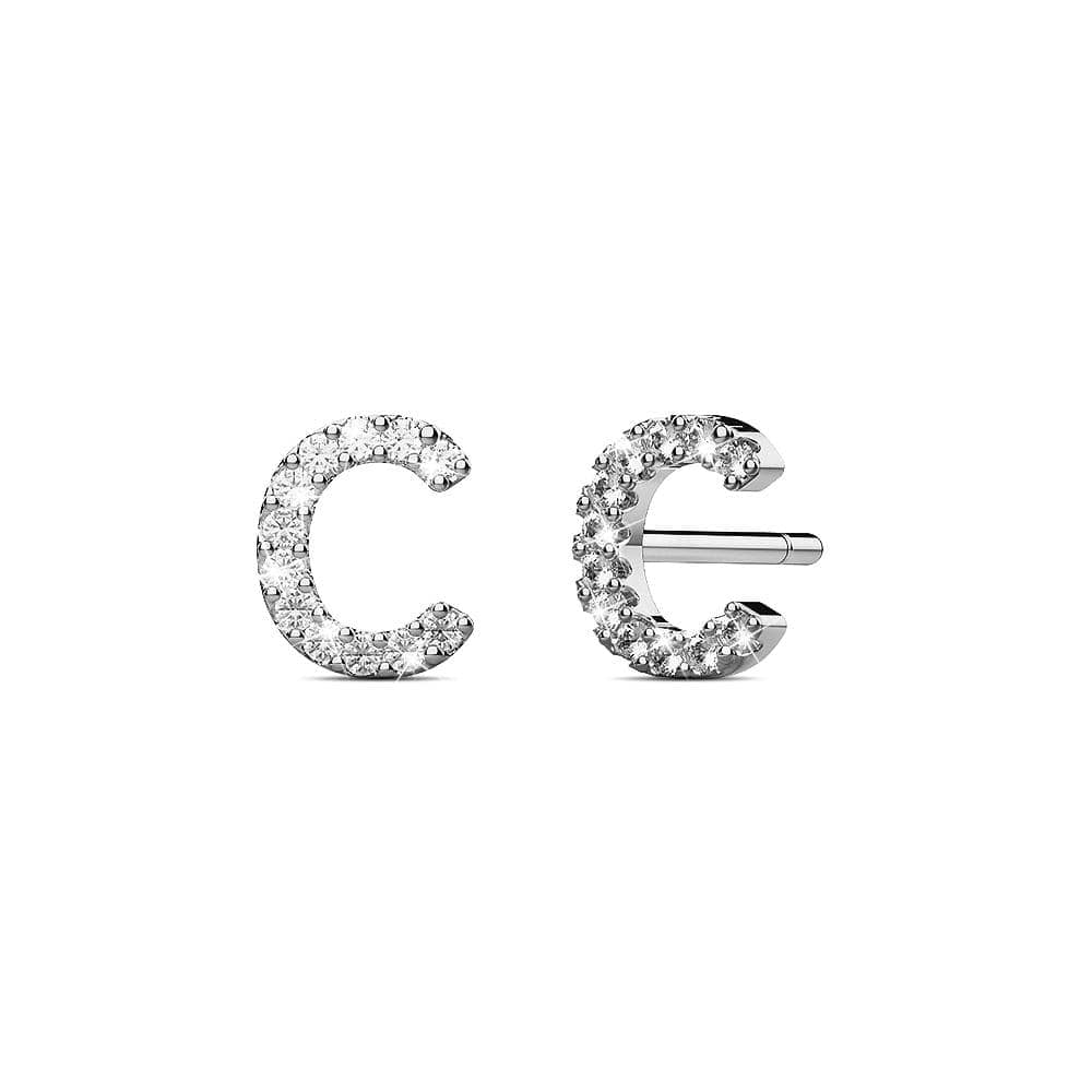 Solid 925 Sterling Silver Glamour Alphabet Letter Earrings - 10