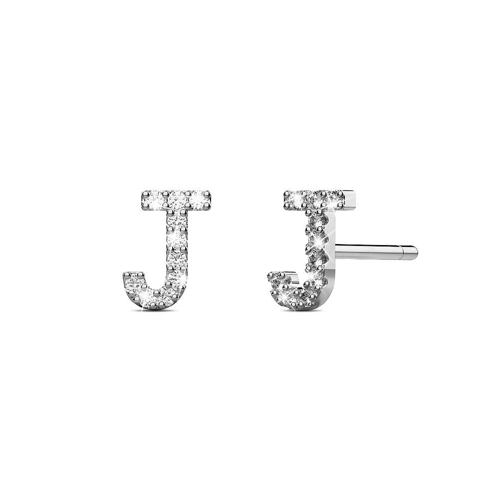 Solid 925 Sterling Silver Glamour Alphabet Letter Earrings - 38