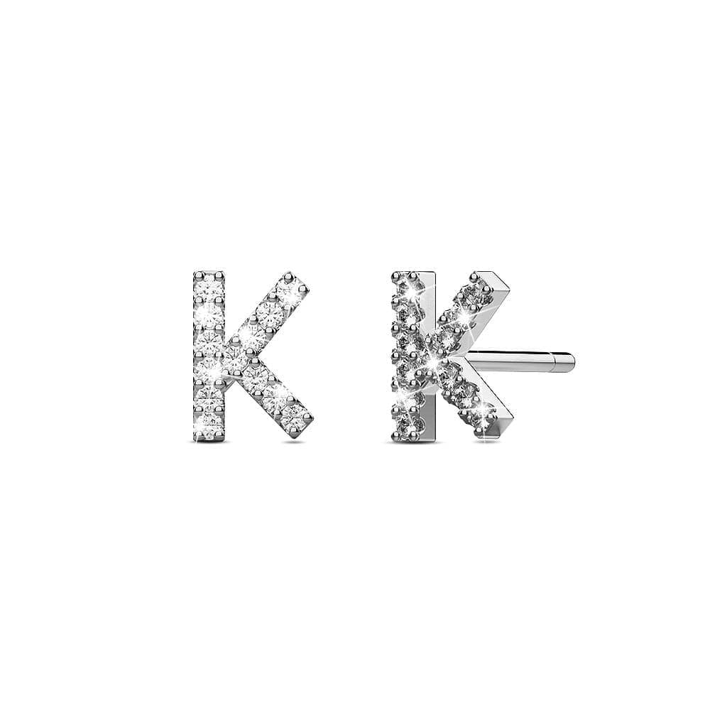 Solid 925 Sterling Silver Glamour Alphabet Letter Earrings - 42