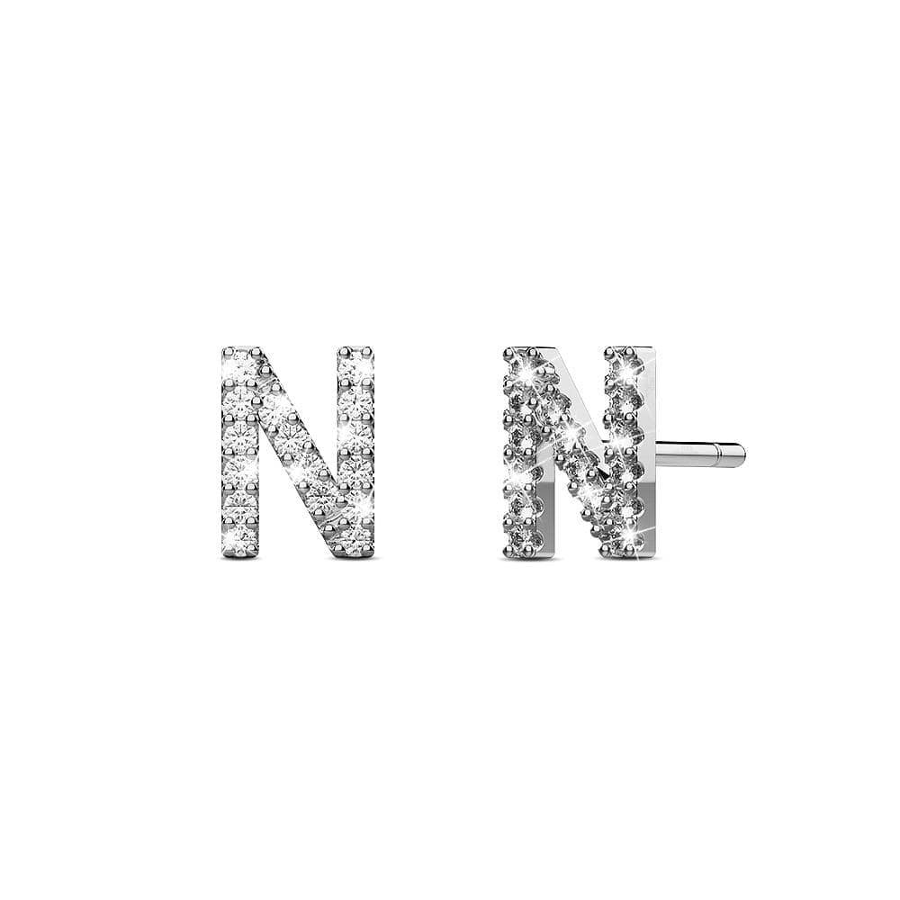 Solid 925 Sterling Silver Glamour Alphabet Letter Earrings - 54
