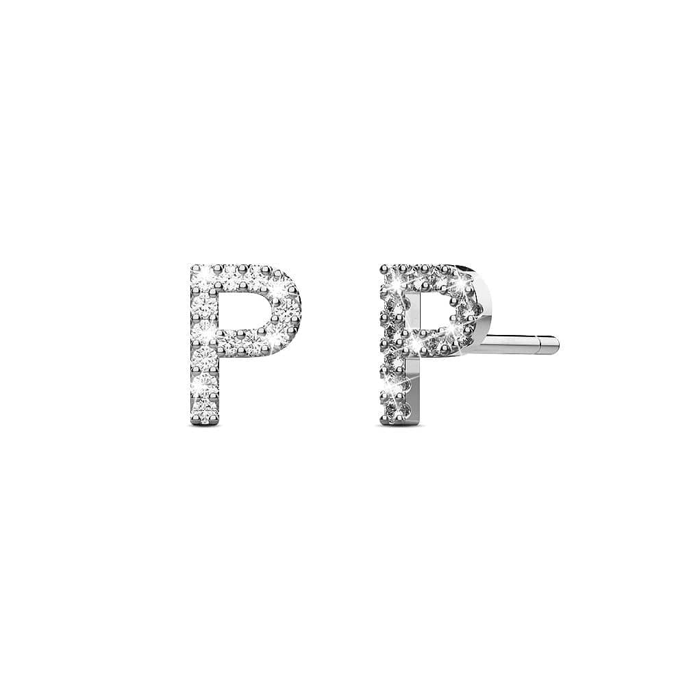 Solid 925 Sterling Silver Glamour Alphabet Letter Earrings - 62