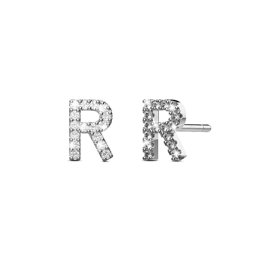Solid 925 Sterling Silver Glamour Alphabet Letter Earrings - 70