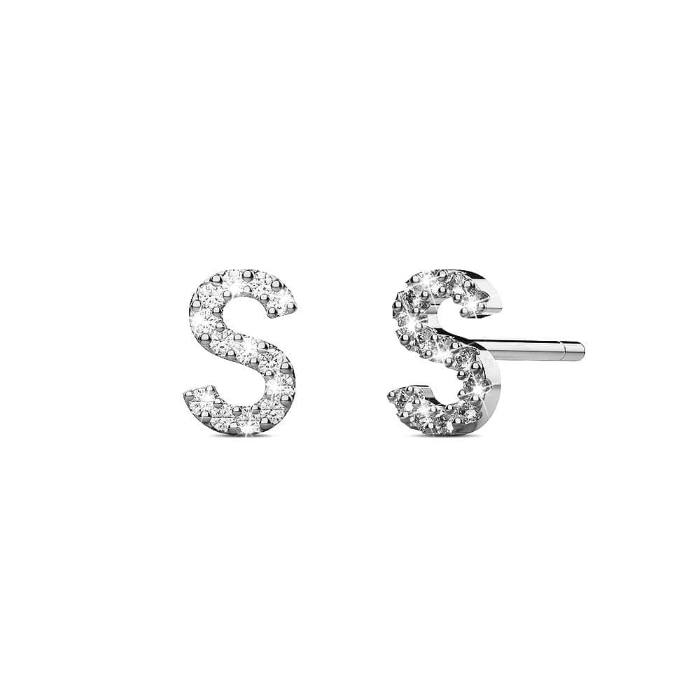 Solid 925 Sterling Silver Glamour Alphabet Letter Earrings - 74