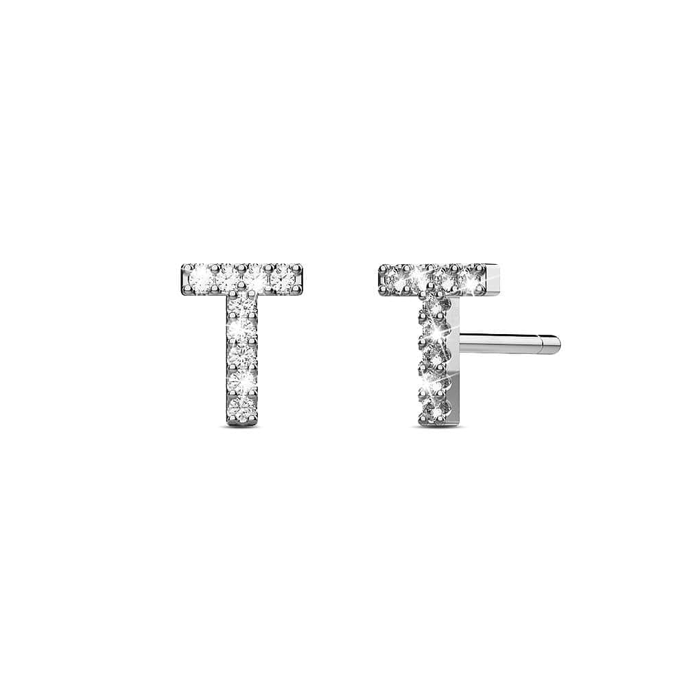 Solid 925 Sterling Silver Glamour Alphabet Letter Earrings - 78