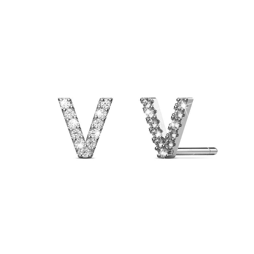 Solid 925 Sterling Silver Glamour Alphabet Letter Earrings - 86