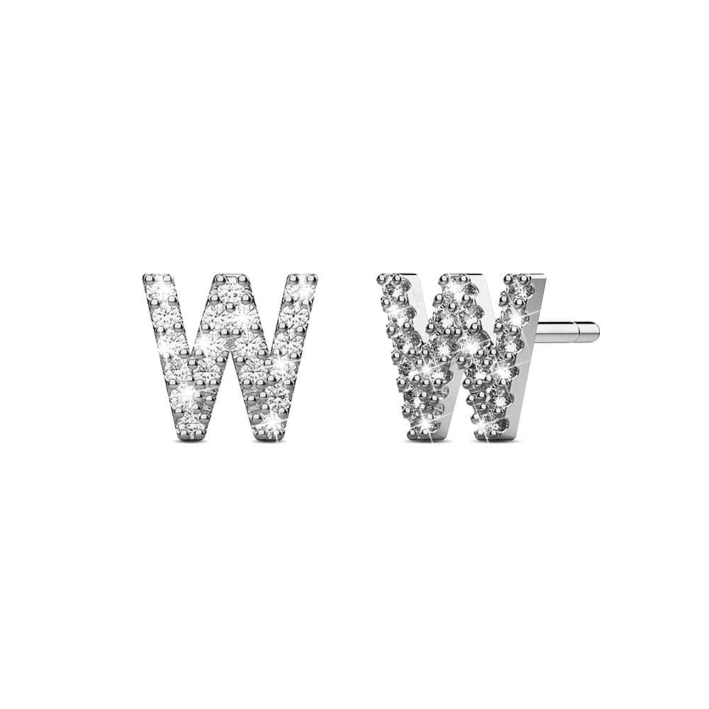 Solid 925 Sterling Silver Glamour Alphabet Letter Earrings - 90
