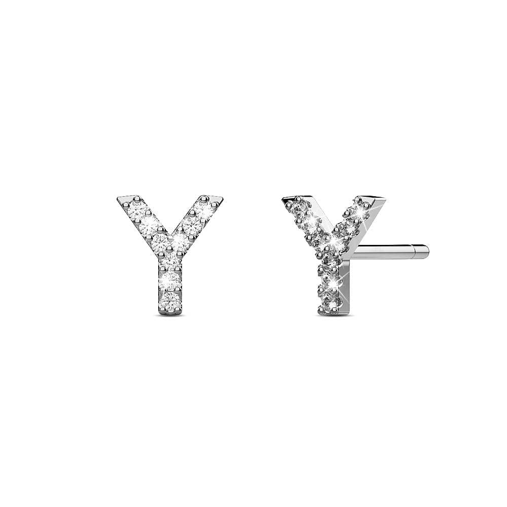 Solid 925 Sterling Silver Glamour Alphabet Letter Earrings - 98