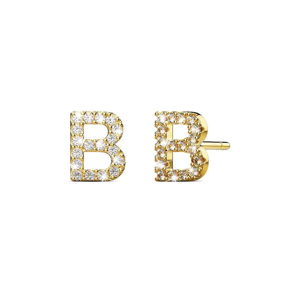 Solid 925 Sterling Silver Glamour Alphabet Letter Earrings Gold - 6