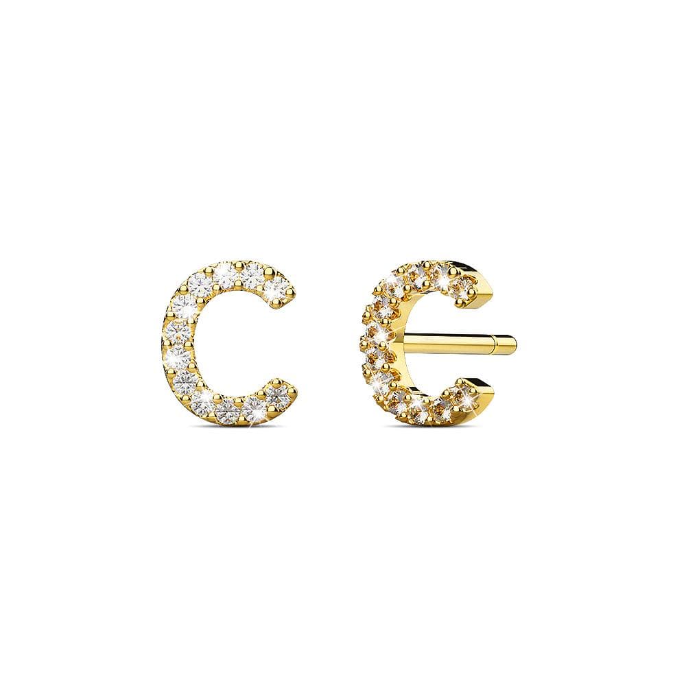 Solid 925 Sterling Silver Glamour Alphabet Letter Earrings Gold - 10