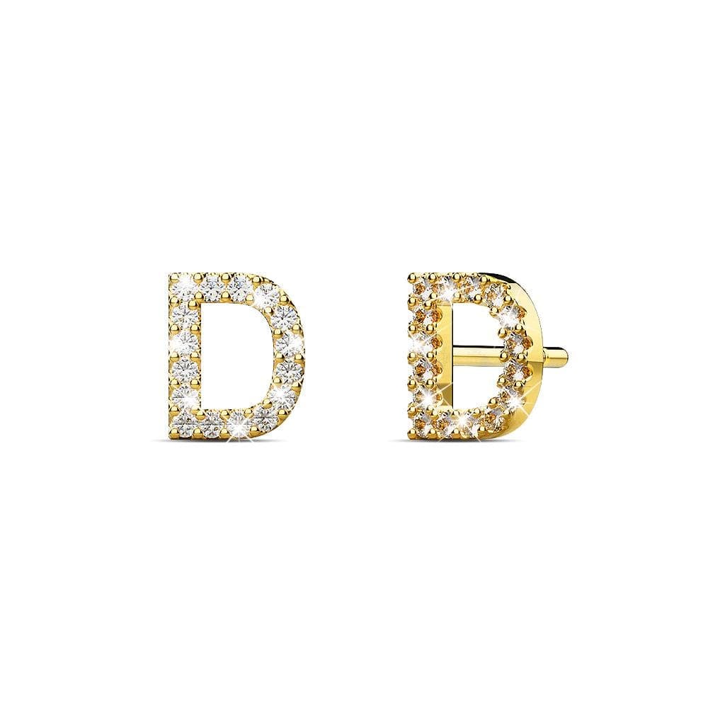 Solid 925 Sterling Silver Glamour Alphabet Letter Earrings Gold - 14