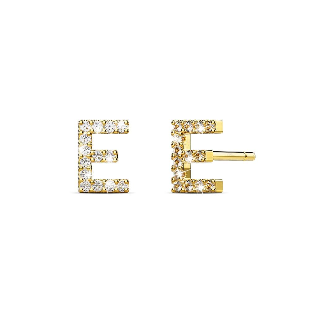 Solid 925 Sterling Silver Glamour Alphabet Letter Earrings Gold - 18