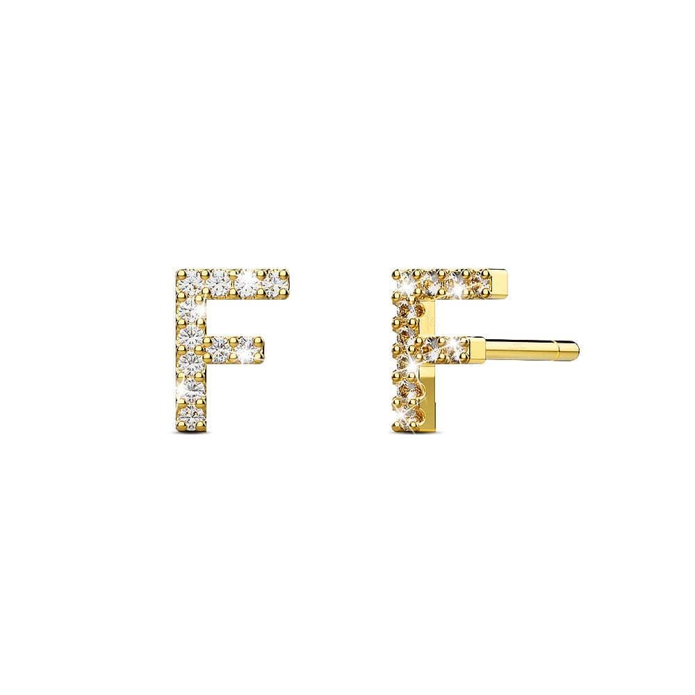 Solid 925 Sterling Silver Glamour Alphabet Letter Earrings Gold - 22