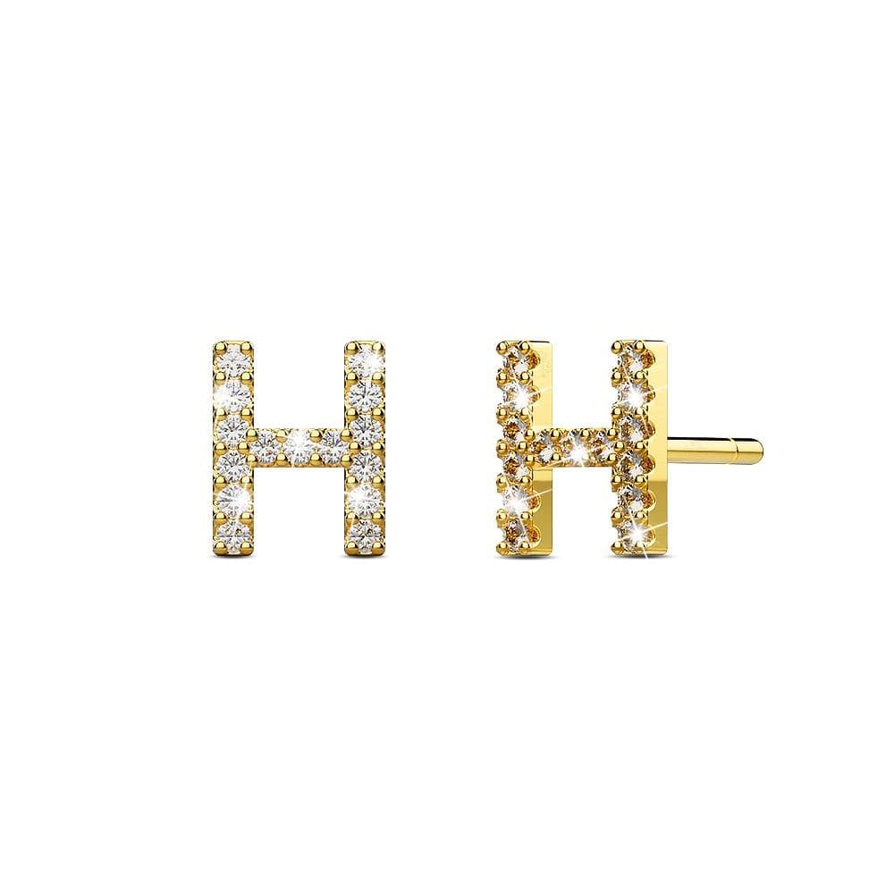 Solid 925 Sterling Silver Glamour Alphabet Letter Earrings Gold - 30