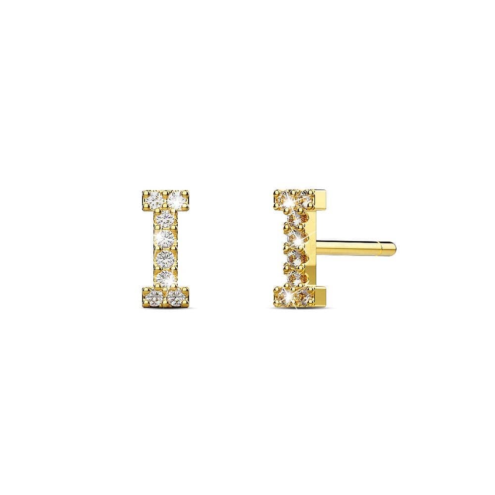 Solid 925 Sterling Silver Glamour Alphabet Letter Earrings Gold - 34