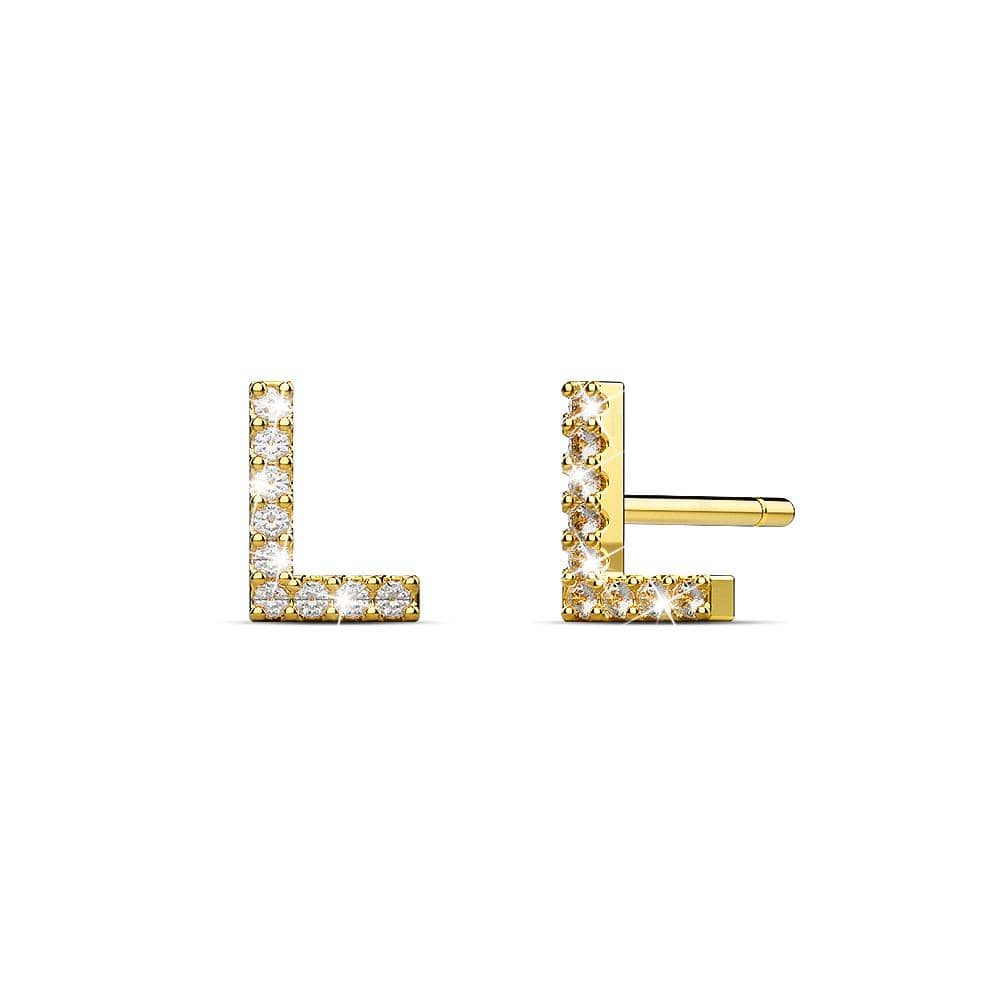 Solid 925 Sterling Silver Glamour Alphabet Letter Earrings Gold - 46