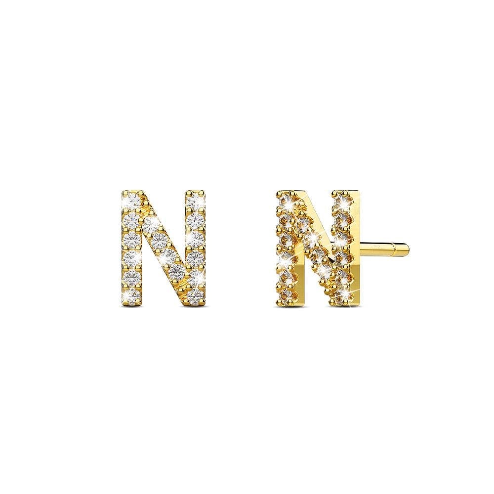 Solid 925 Sterling Silver Glamour Alphabet Letter Earrings Gold - 54