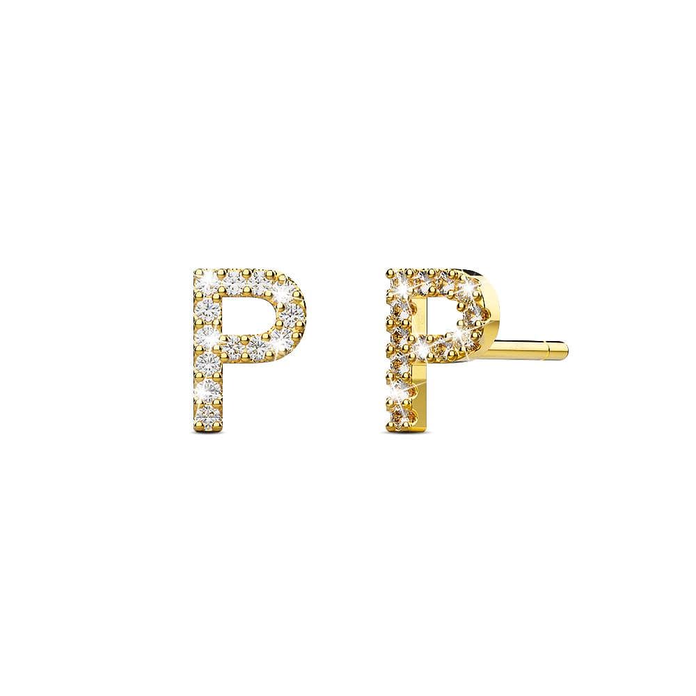 Solid 925 Sterling Silver Glamour Alphabet Letter Earrings Gold - 62