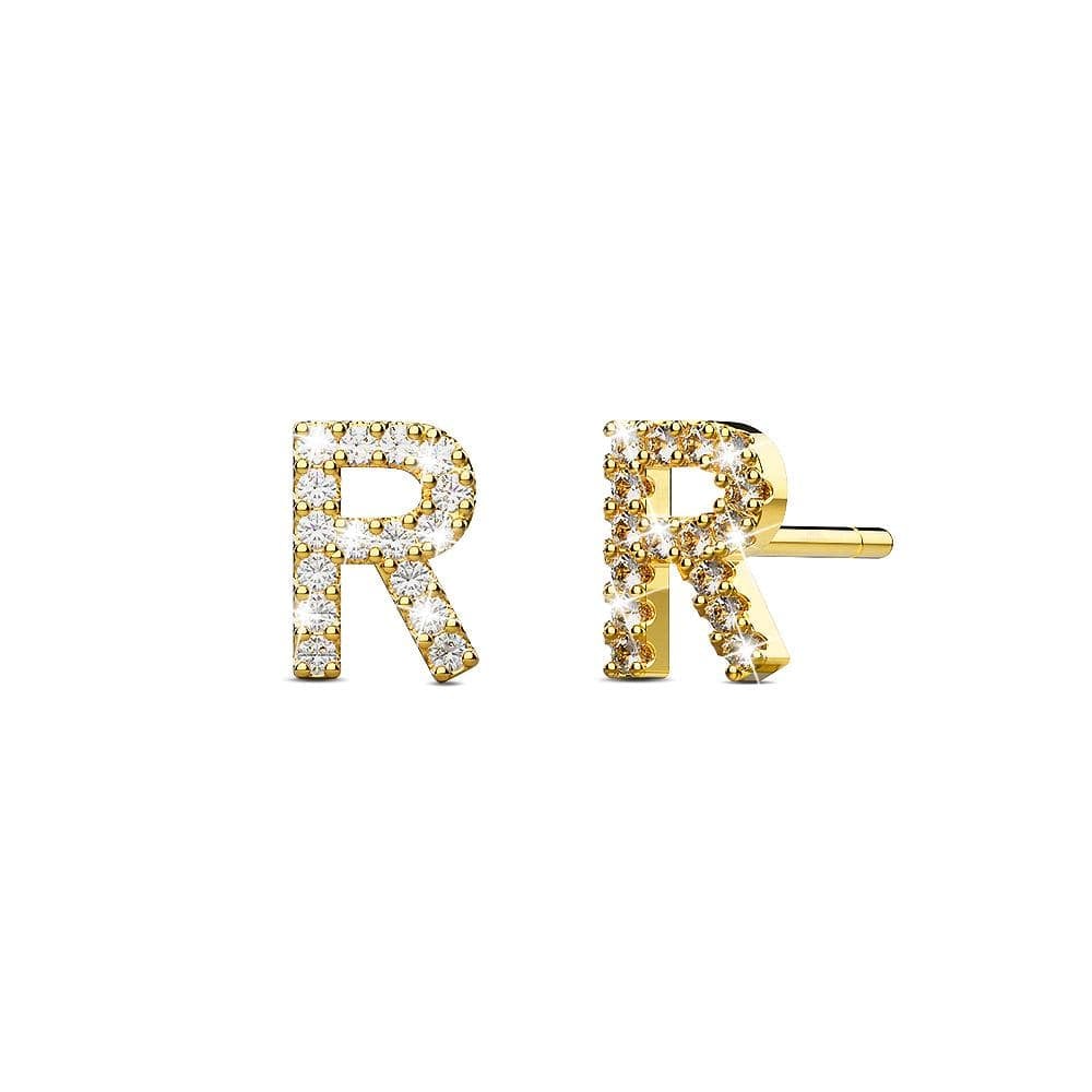 Solid 925 Sterling Silver Glamour Alphabet Letter Earrings Gold - 70