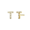 Solid 925 Sterling Silver Glamour Alphabet Letter Earrings Gold - 78