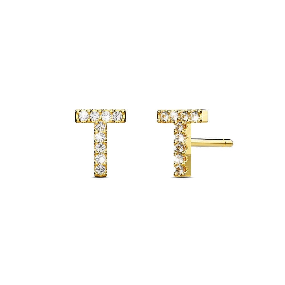 Solid 925 Sterling Silver Glamour Alphabet Letter Earrings Gold - 78