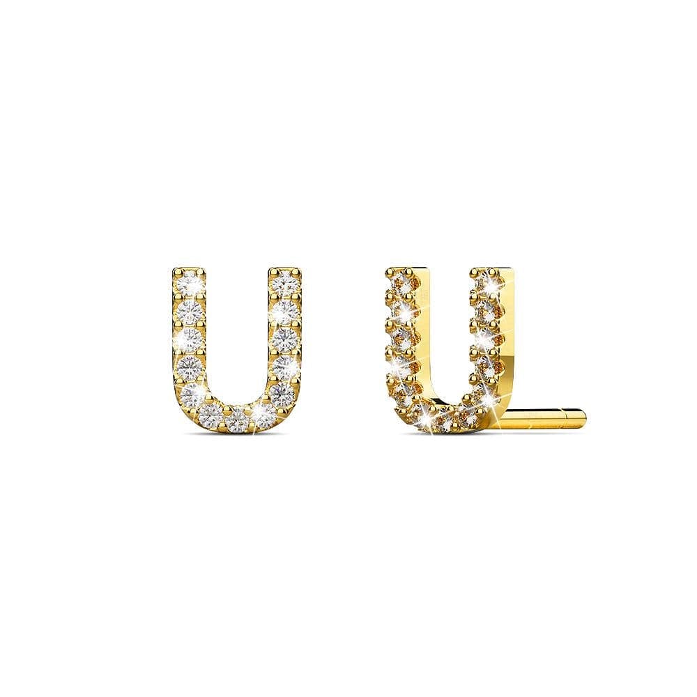 Solid 925 Sterling Silver Glamour Alphabet Letter Earrings Gold - 82