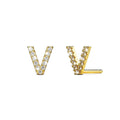 Solid 925 Sterling Silver Glamour Alphabet Letter Earrings Gold - 86