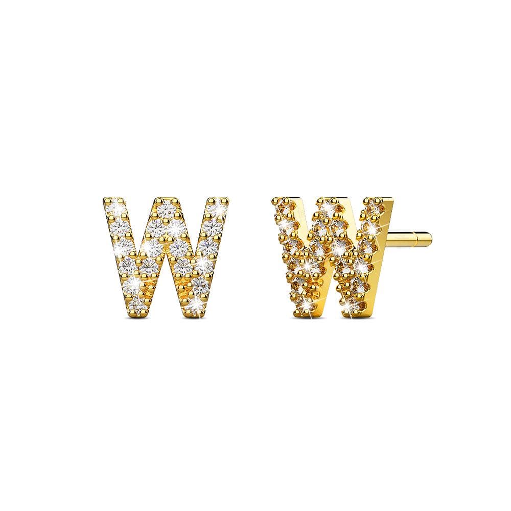 Solid 925 Sterling Silver Glamour Alphabet Letter Earrings Gold - 90