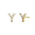 Solid 925 Sterling Silver Glamour Alphabet Letter Earrings Gold - 98