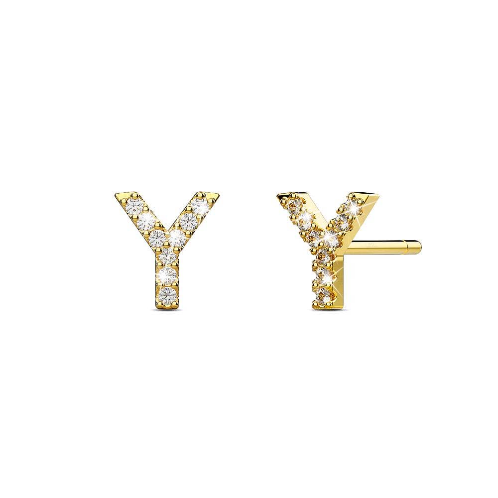Solid 925 Sterling Silver Glamour Alphabet Letter Earrings Gold - 98