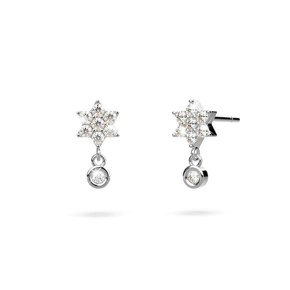 Solid 925 Sterling Silver Pretty & Petite Zircon Drop Earrings in Silver